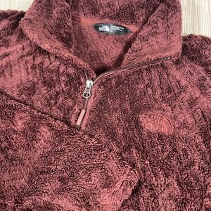 The North Face Womens Fleece Jacket Burgundy Full Zip Stand Collar Warm Size LG